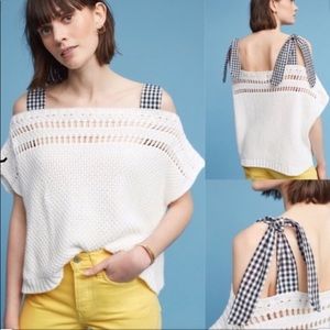 Anthropologie Maeve sweater with gingham ties